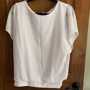 White Cap-Sleeve Blouse with Round Neck